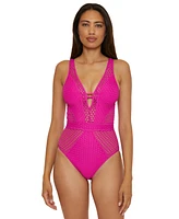 Becca Women's Fishnet Plunge-Neck One-Piece Swimsuit