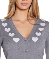 Belldini Women's Heart Jacquard V-Neck Cardigan Sweater