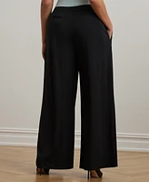 Lauren Ralph Plus Pleated Stretch Jersey Wide-Leg Pants