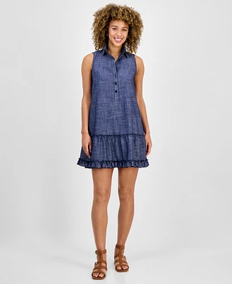 Robbie Bee Women's Button-Front Ruffled-Hem Dress