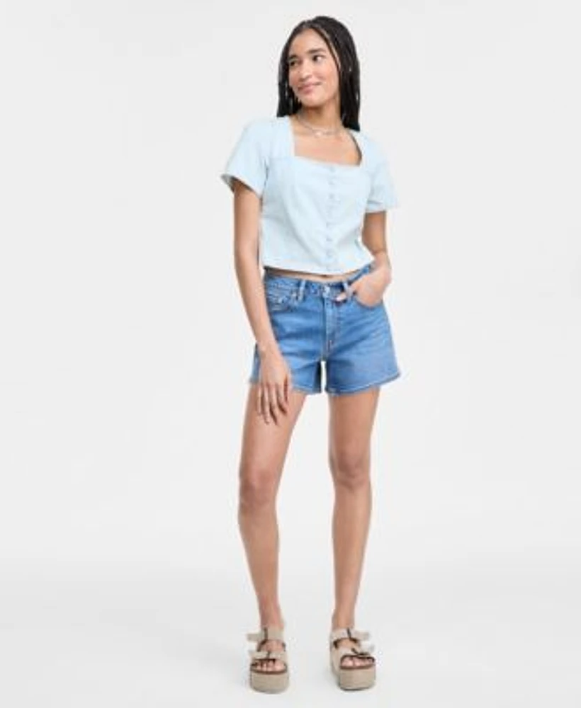 Levis Womens Pascale Short Sleeve Blouse Mid Rise A Line Denim Shorts