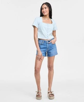 Levis Womens Pascale Short Sleeve Blouse Mid Rise A Line Denim Shorts