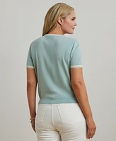 Lauren Ralph Plus Two-Tone Short-Sleeve Sweater