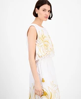 Avec Les Filles Women's Sleeveless Embroidered Drawstring-Hem Top