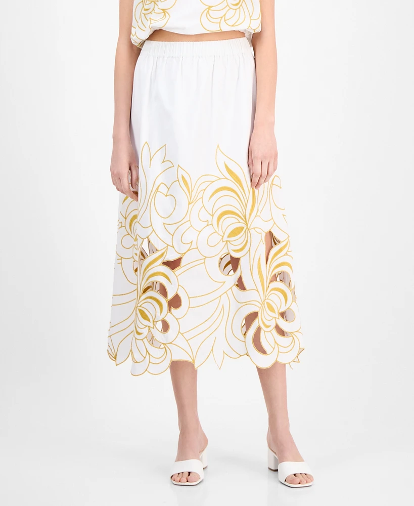 Avec Les Filles Women's Embroidered Midi Skirt