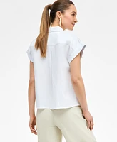 I.n.c. International Concepts Women's Linen-Blend Short-Sleeve Blouse, Exclusively at Macy's