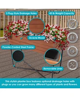 Slatted Acacia Wood Raised Garden Bed with Legs - Oil-Stained Finish - Powder-Coated Steel Frame - Removable Insert - 23.5-Inch H