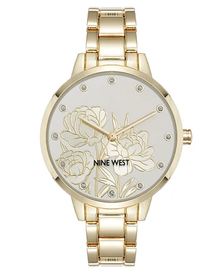 Nine West Women's Quartz Gold-Tone Metal Alloy Embossed Floral Dial Watch, 36mm