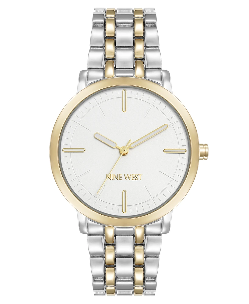 Nine West Women's Quartz White and Two-Tone Metal Alloy Bracelet Watch, 36mm