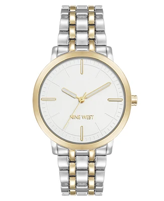 Nine West Women's Quartz White and Two-Tone Metal Alloy Bracelet Watch, 36mm