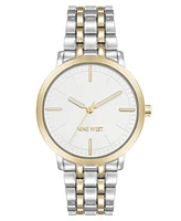 Nine West Women's Quartz White and Two-Tone Metal Alloy Bracelet Watch, 36mm
