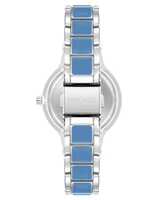 Nine West Women's Quartz Round Light Blue Enamel and Silver-Tone Metal Alloy Watch, 32mm