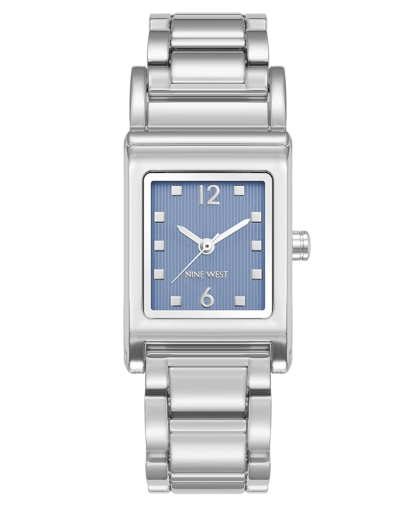 Nine West Women's Quartz Everyday Rectangular Light Blue and Silver-Tone Metal Alloy Watch, 22mm