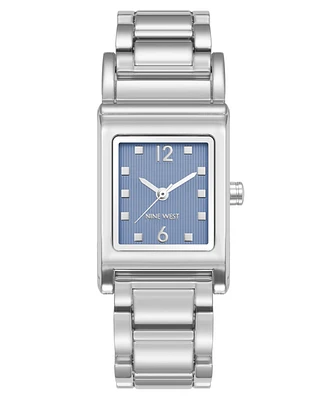 Nine West Women's Quartz Everyday Rectangular Light Blue and Silver-Tone Metal Alloy Watch, 22mm