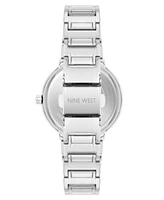 Nine West Women's Quartz Everyday Round Black and Silver-Tone Metal Alloy Watch, 33mm