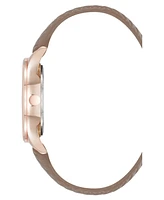 Nine West Women's Quartz Boyfriend Rose Gold-Tone and Tan Polyurethane Leather Band Watch, 35mm