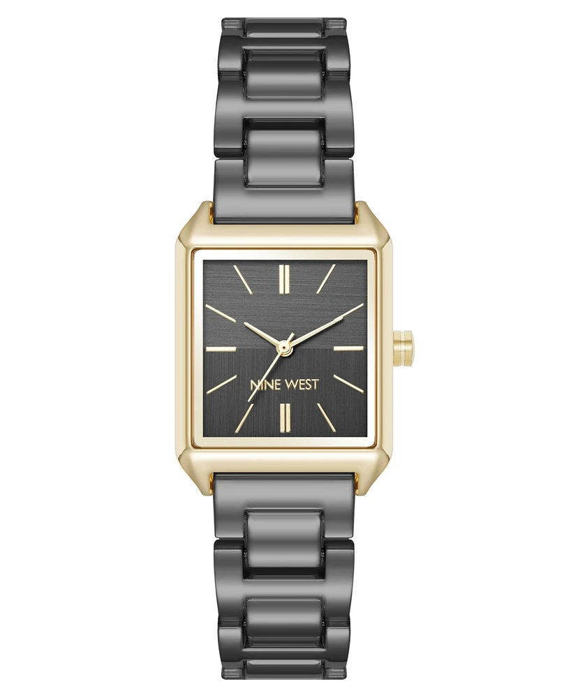 Nine West Women's Quartz Rectangular Gold-Tone Metal Alloy Bracelet Watch