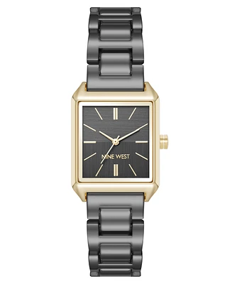 Nine West Women's Quartz Rectangular Gold-Tone Metal Alloy Bracelet Watch