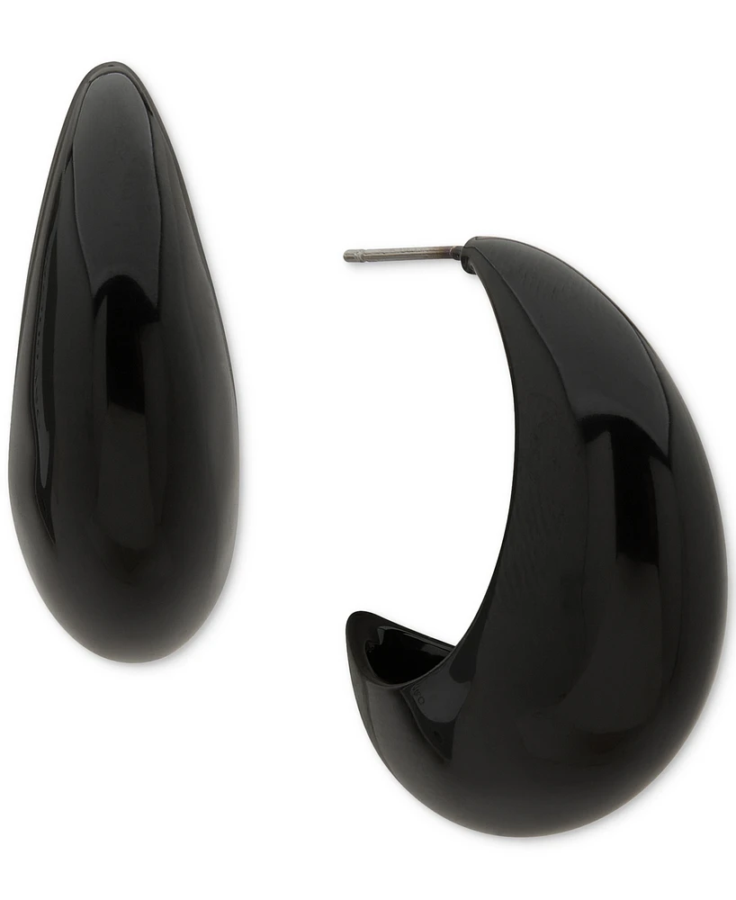 Dkny Black-Tone Puffy Small C Hoop Earrings, 0.88"