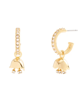Coach Faux Stone Floral Huggie Hoop Earrings