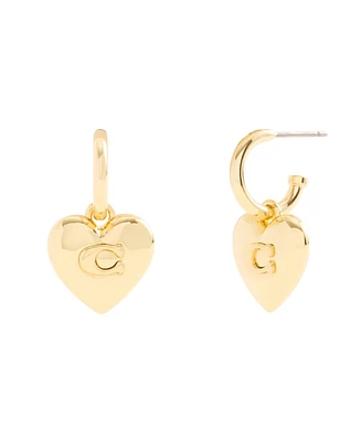 Coach Signature Heart Charm Huggie Earrings