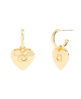 Coach Signature Heart Charm Huggie Earrings