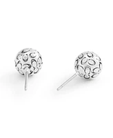 Coach Rhodium Signature Quilted Orb Stud Earrings