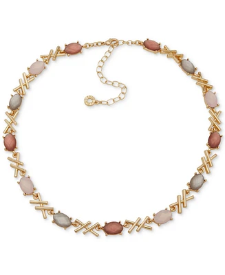 Anne Klein Gold-Tone Oval Stone Crisscross Collar Necklace, 16" + 3" extender