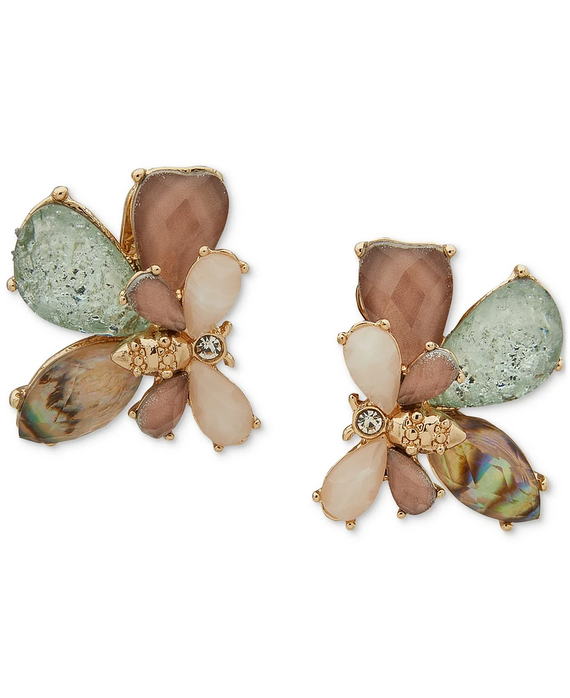 Anne Klein Gold-Tone Bee & Stone Cluster Clip On Earrings