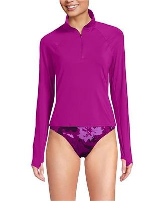 Lands' End Women's Long Torso Sleeve Quarter Zip Upf 50 Rash Guard