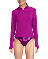 Lands' End Women's Long Torso Sleeve Quarter Zip Upf 50 Rash Guard