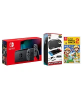 Nintendo Switch 32GB Console Gray Joy-Con Bundle with Surge 11-In-1 Accessory Starter Pack and Super Mario Maker 2