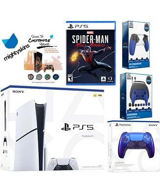 Sony Playstation 5 Slim Disc Bundle with Spider-Man: Miles Morales, Extra Nova Pink Controller, Pro Gamer Kit, Trigger Kit and MightySkins Decal Vouch