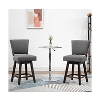 Set of 2 Swivel Counter Height Bar Stools with Rubber Wood Legs for Kitchen Island, Dining Room, Home Bar-The Pop Home