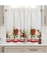 Elrene Home Fashions Red and White Poinsettia Kitchen Tiers and Valance 3-Piece Set