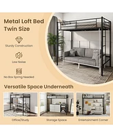 Twin Loft Bed Frame with 2 Ladders Full-length Guardrail