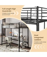 Twin Loft Bed Frame with 2 Ladders Full-length Guardrail