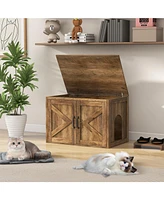 Flip Top Hidden Cat Washroom Furniture with Double Barn Doors and Removable Divider
