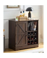 Farmhouse Wine Bar Cabinet with Wine Rack and Bar Door