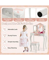 2-in-1 Kids Vanity Table Set with Tri-folding Mirror