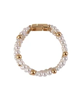 Laundry by Shelli Segal 4 Row Pearl and Gold Tone Beaded Magnetic Closure Bracelet
