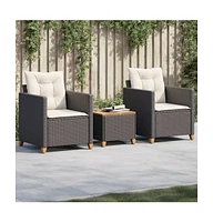 3 Piece Bistro Set with Cushions Poly Rattan Acacia Wood