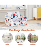 2-in-1 Convertible Kids Sofa with Velvet Fabric