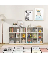 Wooden Kids Bookcase with Storage Cubbies and Anti-toppling Devices