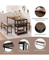 3 Pieces Dining Table Set for 4 with Wine Rack