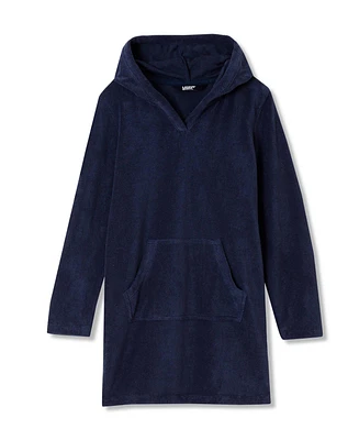 Lands' End Girls Long Sleeve Hooded Front Pocket Terry Cloth Swimsuit Cover-Up