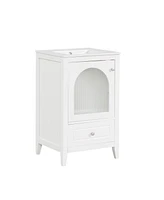 20" Bathroom Vanity with Sink, Bathroom Cabinet with Soft Closing Glass Door, A Drawer, White