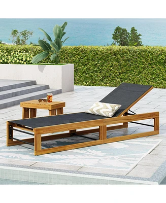 Acacia Wood and Mesh Chaise Lounge: Resort-Style Comfort for Outdoor Relaxation