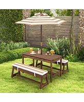 Kids Picnic Table and Bench Set with Cushions and Height Adjustable Umbrella