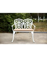 White Metal Floral Park Bench for Outdoor Spaces